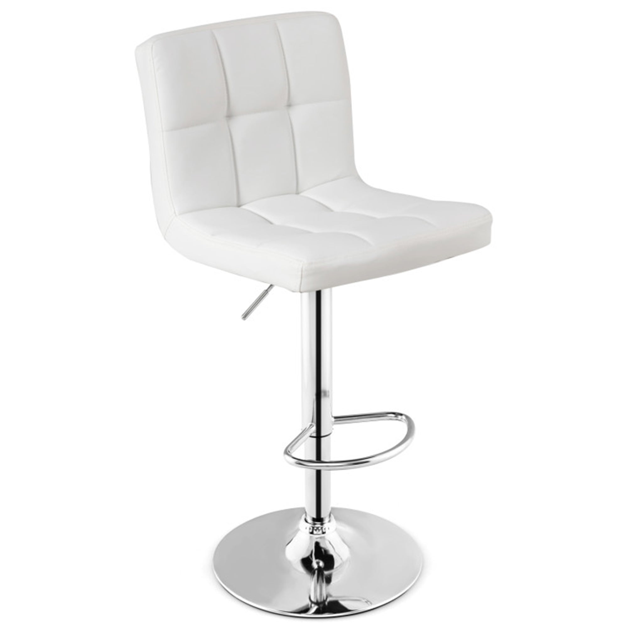 Demi Bonn Armless PU Leather Bar Stool with Adjustable Height and Swivel Seat, Modern Dining Chair with Backrests, White