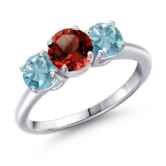 Gem Stone King 925 Sterling Silver Red Garnet and Blue Zircon Engagement Ring for Women | 2.70 Cttw | Round 6MM | Gemstone January Birthstone | Size 7