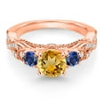 thumbnail image 2 of Gem Stone King 18K Rose Gold Plated Silver Yellow Citrine Blue Created Sapphire and White Moissanite Engagement Ring for Women (1.35 Cttw, Gemstone November Birthstone, Round 6MM and 3MM, Size 8), 2 of 4