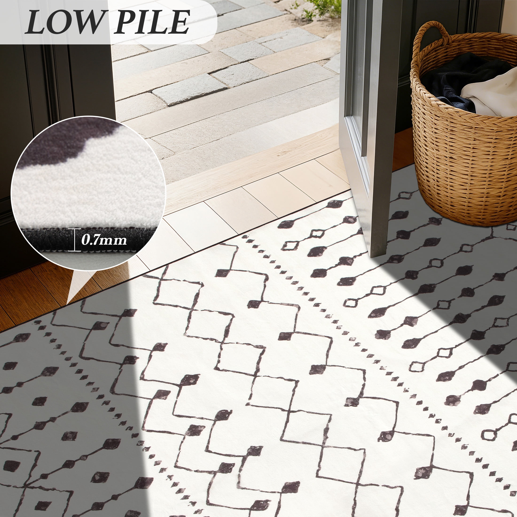 SONORO KATE 5'×7' Washable Area Rug for Living Room, Moroccan Non-Slip Soft Carpet for Bedroom Dining Room Office, Beige