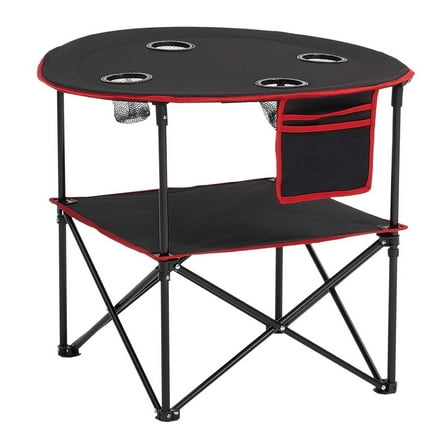 Portable Round Folding Table with 4 Drink Holders, Oxford Fabric Outdoor Picnic & Camping Table