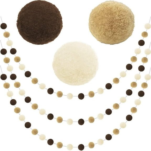 3Pack 2-Meter Pom Pom Ball String 24Pcs Polyester Pom Pom Felt Balls Garland Hanging Wreath Banner Country Style Home Hanging Decoration