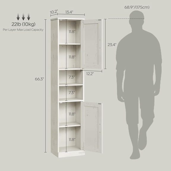 Tall Bathroom Cabinet with 2 Barn Doors, Farmhouse Storage Cabinet with Adjustable Shelves, Freestanding Bathroom Storage Organizer for Small Space, Kitchen, Bedroom, Cloud White