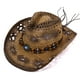 thumbnail image 1 of Sombrero de Vaquera de Paja de ala Ancha - Sombrero de Sol Transpirable para Hombres y Mujeres, con Banda de Adorno de Cuentas - Estilo Occidental para Viajes en la Playa al Aire Libre, 1 of 7