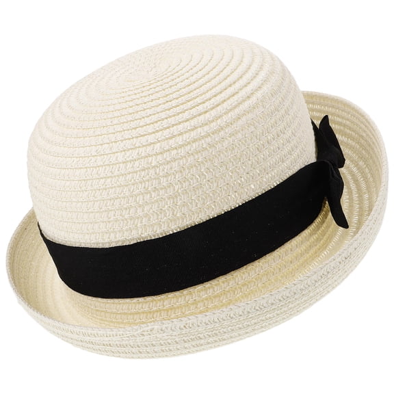 ibasenice Chic Women's’s Straw Beach Hat with Bowknot and Wide Brim for Summer Fun Creamy White, Free Size