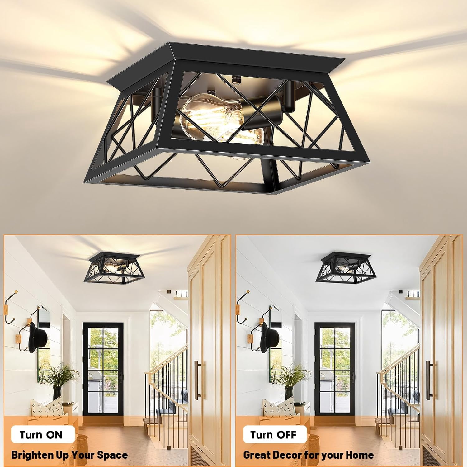 2-Light Flush Mount Ceiling Light Fixtures Farmhouse Kitchen Light Fixtures Ceiling Mount for Kitchen, Dining Room, Living Room, Entryway