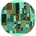 thumbnail image 1 of Ahgly Company Machine Washable Indoor Round Abstract Turquoise Blue Contemporary Area Rugs, 3' Round, 1 of 4