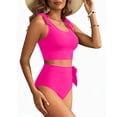 thumbnail image 5 of qelini Tankini Swimsuits for Women Paddad Bra Crew Neck Two Piece Swimsuit Solid Color Swimwear Halter Vocation, 5 of 6