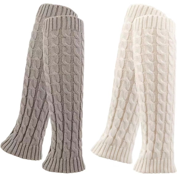 QKURT 2 Pairs Ankle Leg Warmer, Winter Knit Crochet Women's Leg Warmer Knee High Leg Warmers for Winter