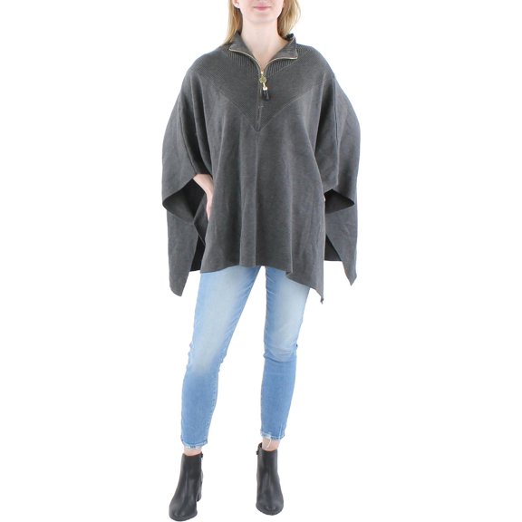 Anne Klein Womens Ribbed Trim Tunic Poncho Sweater