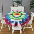 thumbnail image 2 of Rainbow Tie Dye Mandala Flower Pattern Round Tablecloth 60"x60",Wrinkle Wipeable Table Cloth for Kitchen Dining Room Picnic Patio Party, 2 of 6
