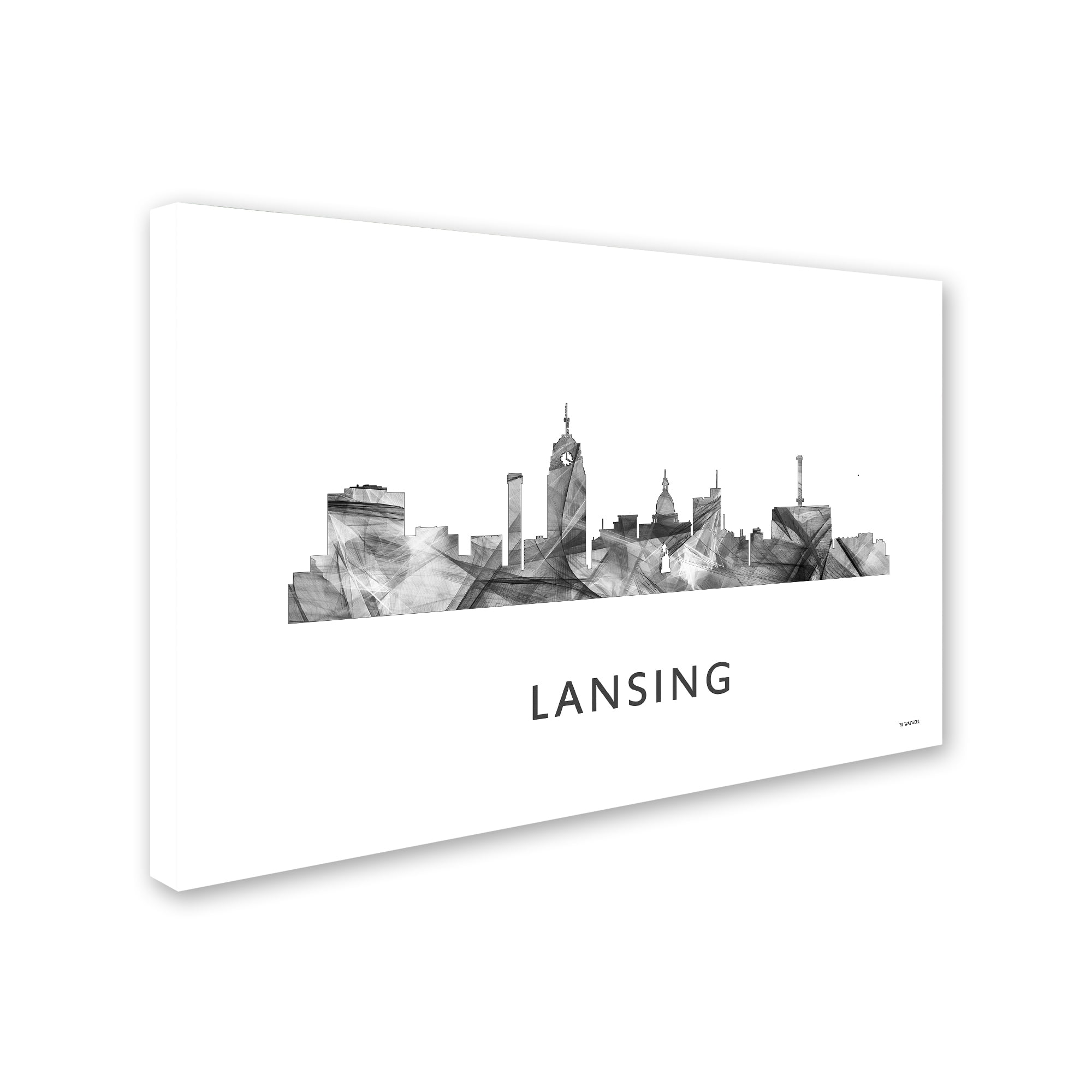 Trademark Fine Art 'Lansing Michigan Skyline WB-BW' Canvas Art by Marlene Watson