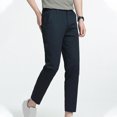 thumbnail image 4 of Mens Dress Pants Slim Fit Cotton Dreeey Pants for Men Stretch Ankle-Length Dress Pants Skinny Suit Pants Cropped Trousers for Men, Dark Blue (Small), 4 of 4