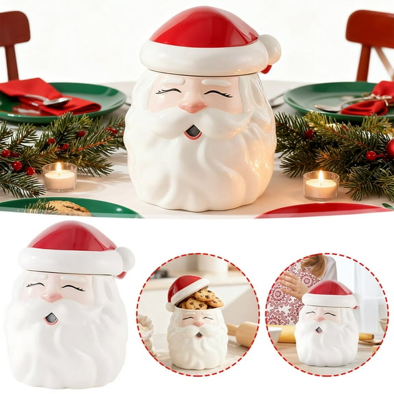 StSilkitty Ceramics Santa Cookies Jar Food Storage Christmas Decor