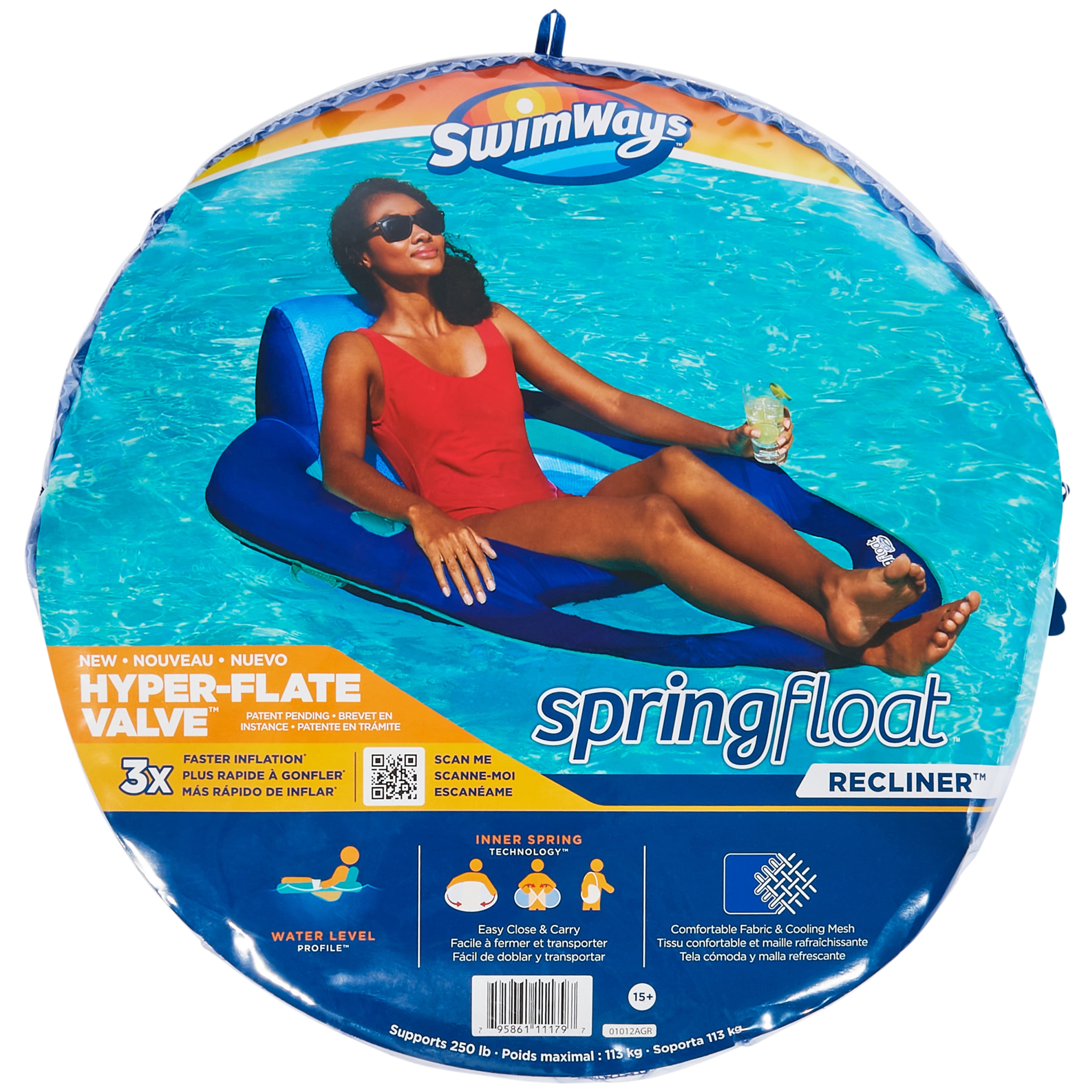 SwimWays Spring Float Inflatable Pool Lounger with Hyper-Flate Valve Blue