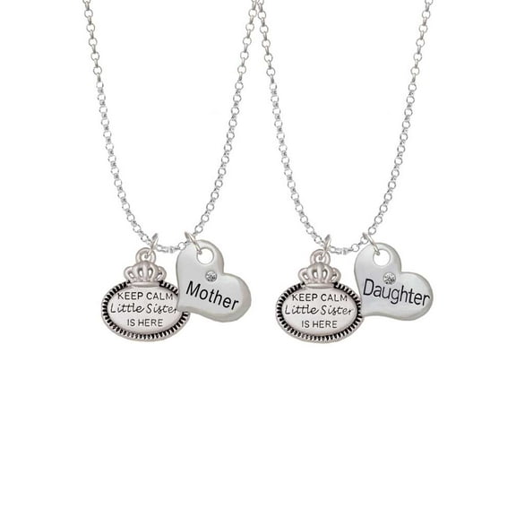 Delight Jewelry Keep Calm Little Sister is Here Mother & Daughter Heart Necklaces (Set of 2), 19" 2"