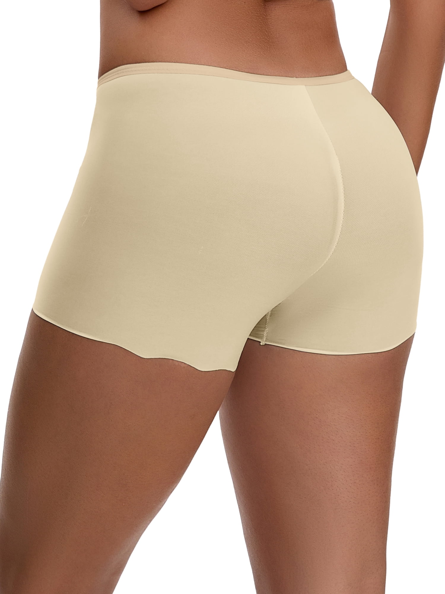 Unique Bargains Seamless Ice Silk Lace Trim Slip Shorts L Beige Y1