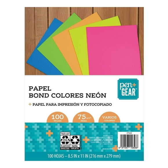 Resma de Papel Pen+Gear 100 Hojas Tamaño Carta Color Neón Multicolor