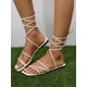 thumbnail image 2 of Vacation Outdoors Lace Up Flat Sandals for Women, Multi Strap Plain Artificial Leather Strappy Sandals, 2 of 4