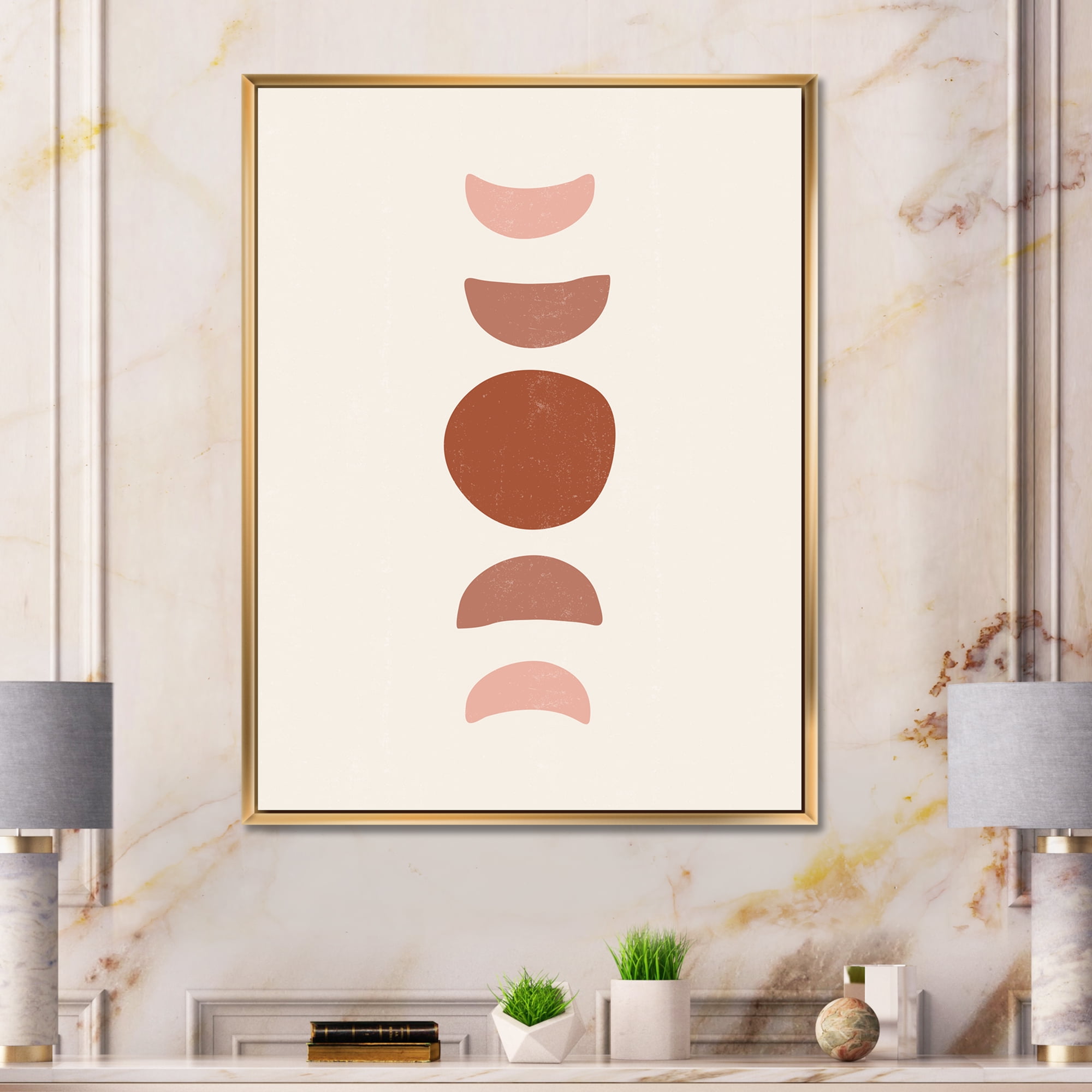 Designart 'Minimal Moon Phases On White' Modern Framed Canvas Wall Art Print