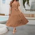 thumbnail image 2 of Ruyang Boho Maxi Dress Women's Summer Dresses Polka Dot Long Dress V Neck Flowing Short Sleeved Solid Color Lace Up A Line Dress, 2 of 5