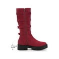 thumbnail image 6 of BLISSFUL STEP Women's Boots Goth Platform Knee High Buckle Chunky Heel Round Toe Faux Suede Boots Burgundy 10, 6 of 8