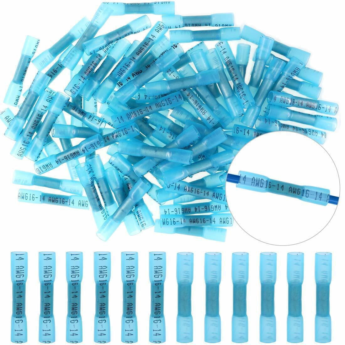 1000pcs Blue 14-16 Gauge AWG Heat Shrink Butt Wire Connectors Crimp Terminals US