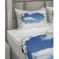 thumbnail image 2 of Sky Sheet Set, Summer Sky Fluffy Clouds Scene from a Cracked Look Plain Background Modern Art, Fitted and Flat Sheet with Pillowcases Bedding Accent 4 Piece Set, Queen, White and Blue, by Ambesonne, 2 of 4