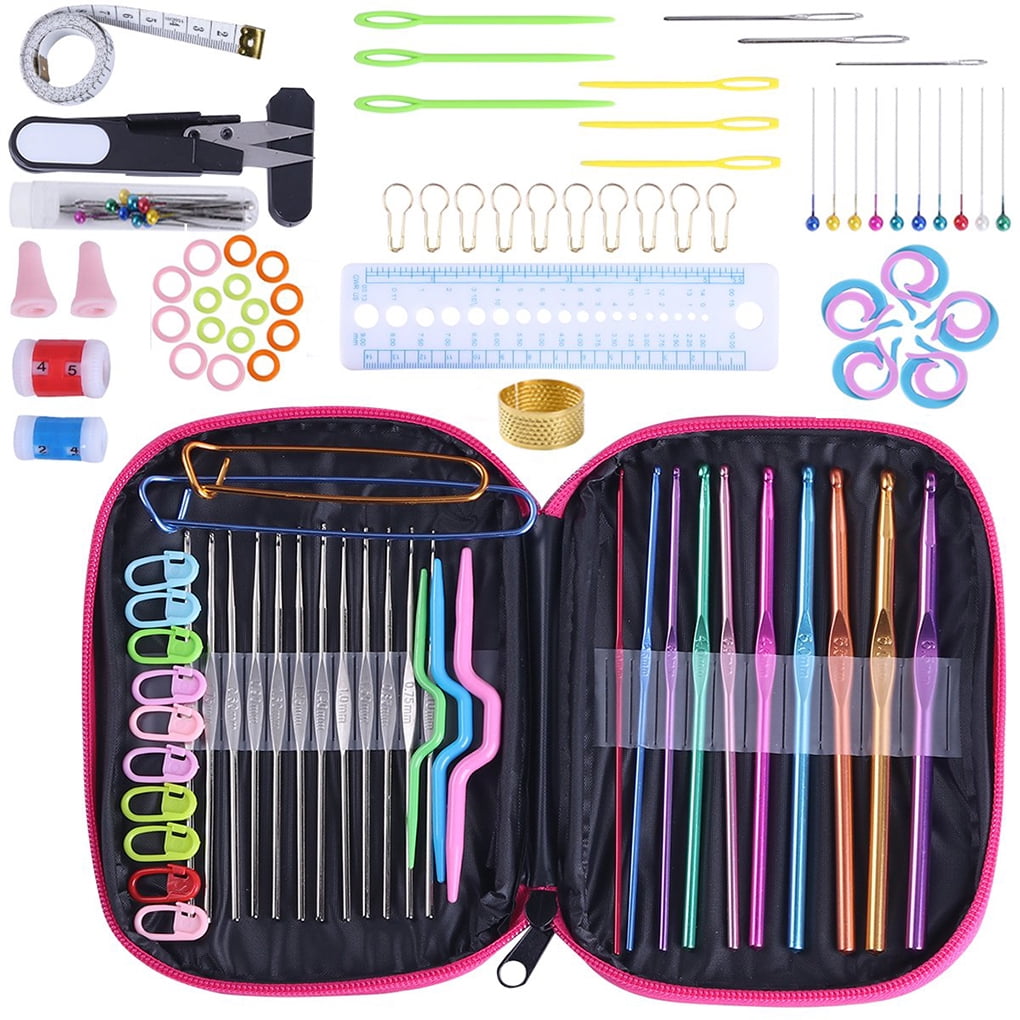 100PCS/Set Aluminium Crochet Hooks Kit Multi-color Needles Knit Weave Craft B4W3