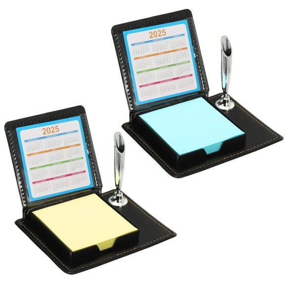 2pcs Leather Sticky Notes Holder with Pen Holder, Post Notes Holder Storage Box Desktop Mini Case Business Card Holder Memo Pad Organizer for Desk Home Office Gift,Yellow Blue