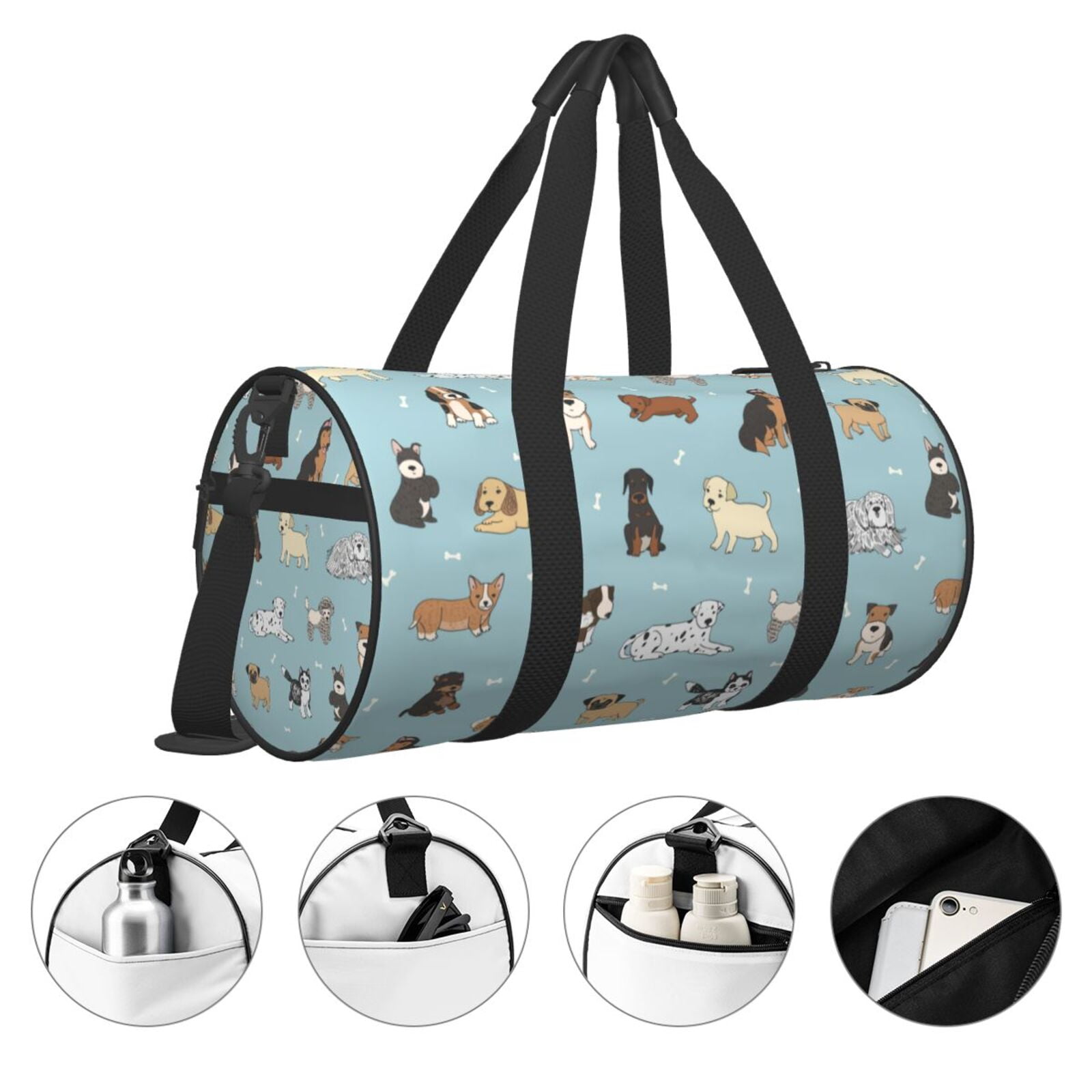 Horeoi Dog Pets Print Foldable Travel Duffle Bag with Removable Strap - Water-Resistant Gym Vacation Luggage Multi-Pocket Design