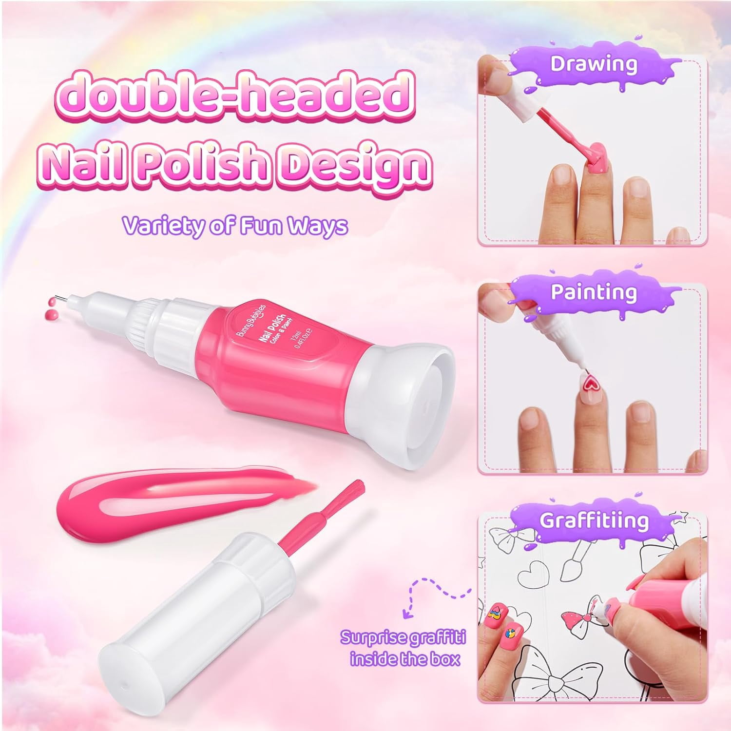 Kids Nail Polish Kit with Nail Dryer, 69PCs Nail Art Makeup Toy Set for Kids, Birthday Presents for 7 8 9 10 11 12 Year Old Kids Party Cosmetic, Nails Pen Manicure Toddler Stuff