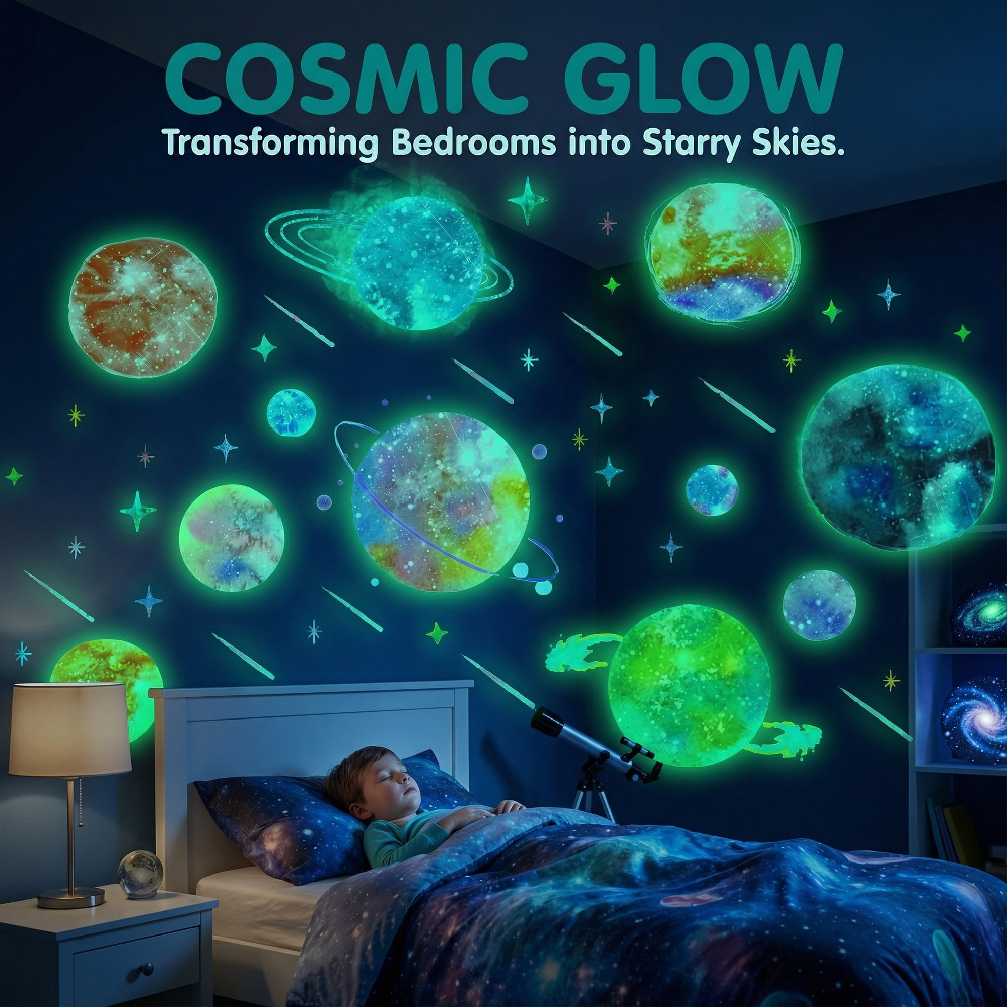 Unique Bargains 124 Pcs Space Wall Decals Glowing Planets Stickers Planets 15.0" x 11.0"