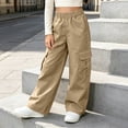 thumbnail image 3 of Mitankcoo Girls Cargo Pants Elastic Waist Wide Leg Multi Pockets Loose Casual Trousers for Kids School Daily 5-15Y, 3 of 8
