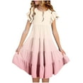 thumbnail image 2 of Pounoo New Kids Dresses Girls Loose Gradation Short Sleeve Casual Dresses Round Neck Knee Length Dress With Pocket Lightweight Girls Dresses 7-8, 2 of 5