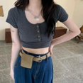 thumbnail image 4 of EIMELI Liquidation! T-shirt d'Été Slim à Manches Courtes et Col Rond Taille Haute pour Femmes, 4 of 5