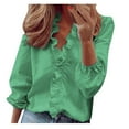 thumbnail image 2 of Green Womens Tops Women's Summer Ruffle V-Neck Short Sleeve Solid Print Casual Dressy T-Shirt Top Shirts for Women, 2 of 5
