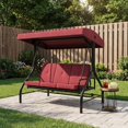 thumbnail image 1 of Balançoire de Porche Convertible 2-en-1 à 3 Places avec Support, Auvent Imperméable et Résistant aux UV à Réglage Continu, Balançoire de Patio Robuste Rembourrée 800 Lb pour Jardin et Cour Arrière, Rouge, 1 of 6