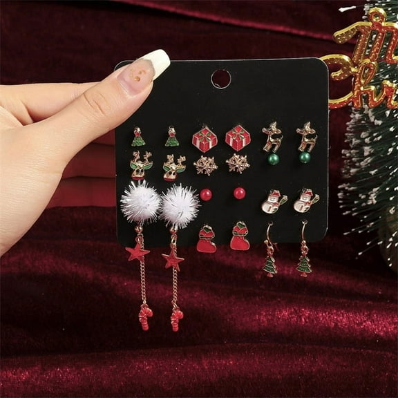 Faty-T 12 Pairs Christmas Earrings for Women, Xmas Gifts Holiday Cute Stud Earrings Hypoallergenic Christmas Tree Snowflake Bow Snowman Earring
