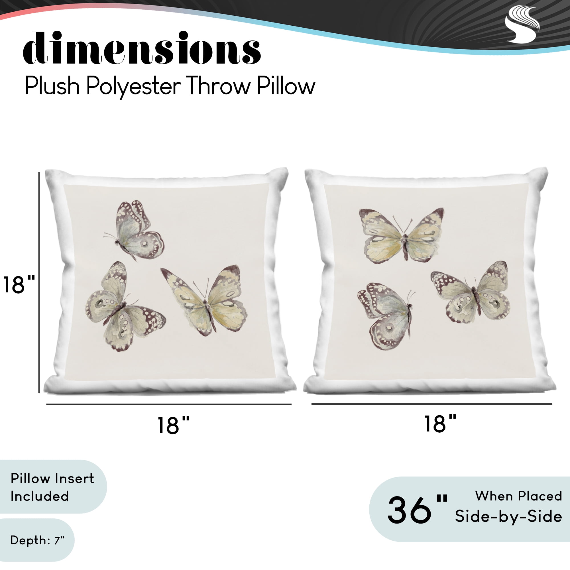 Stupell Industries Muted Isolated Butterflies 2 Piece Decorative Printed Throw Pillow Set, design by Patricia Pinto