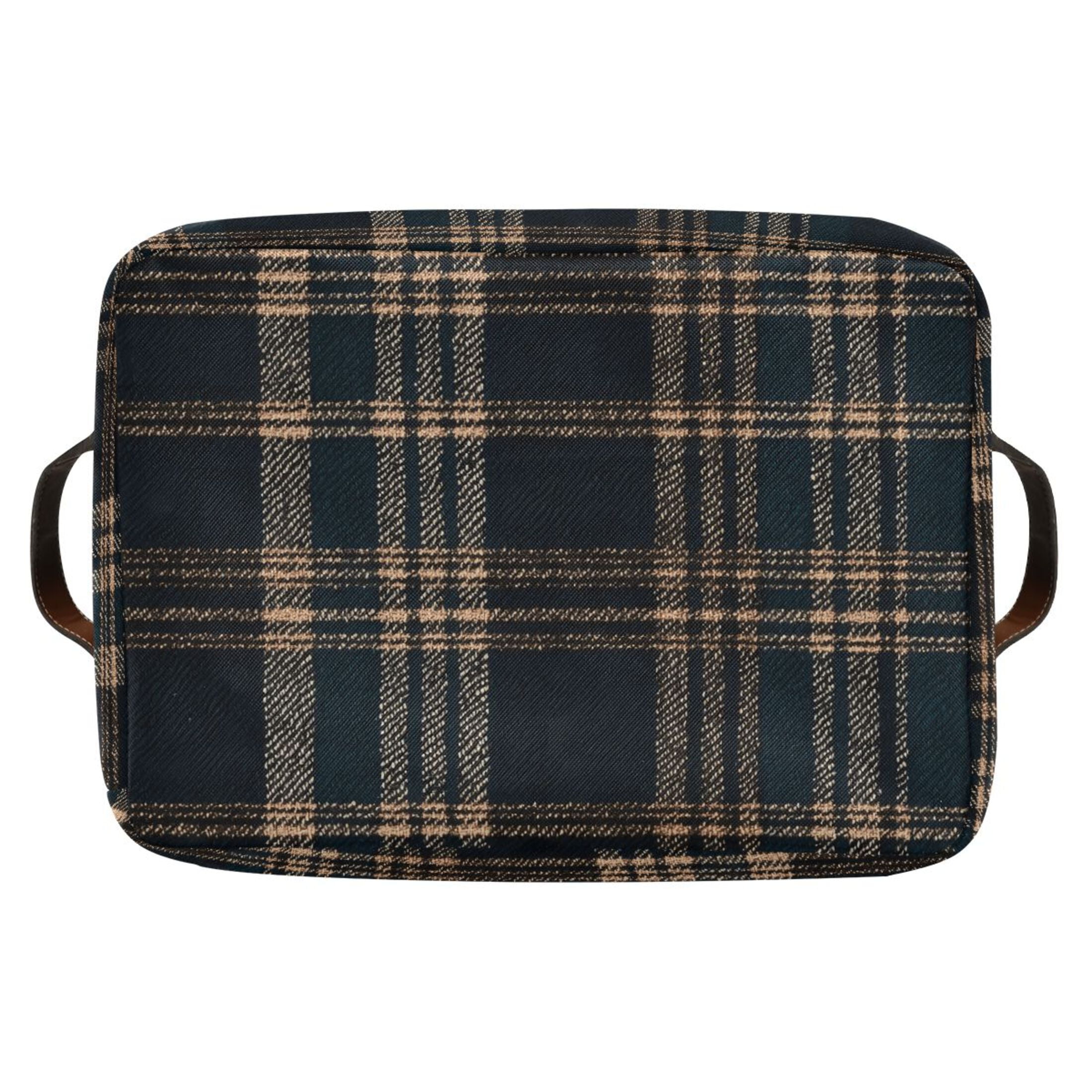 2 Pack Storage Bins with Handle Fabric Organizer Basket Foldable Box Dark Green Brown Tartan 14.2x10.2x8.3