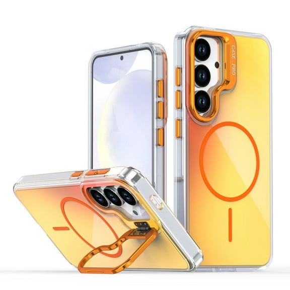 Allytechgroup for Samsung Galaxy S24 Case with Kickstand,Compatible with MagSafe Wireless Charging Military-Grade Drop Protection, Aluminum Buttons, Anti-Yellowing Shockproof Cover, Orange