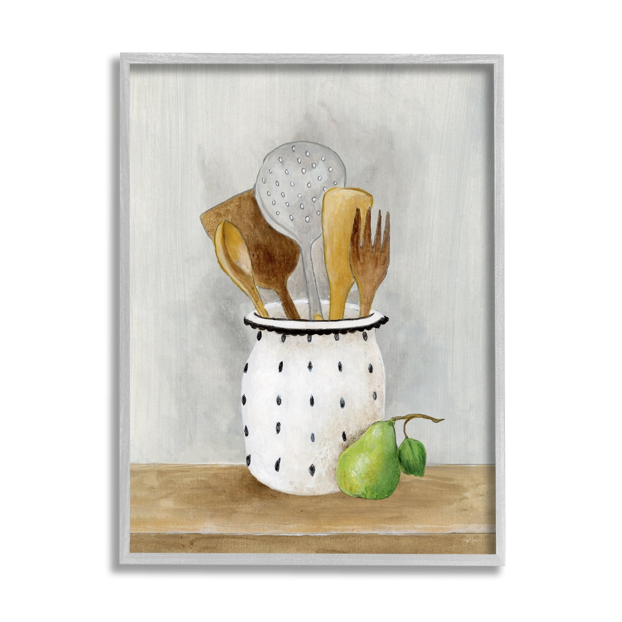 Stupell Industries Kitchen Utensils Still Life Food & Beverage Painting Gray Framed Art Print Wall Art