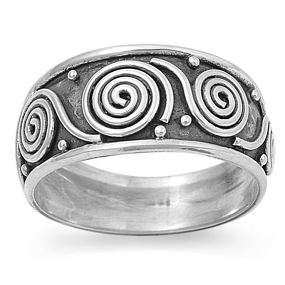 Bali Swirl Oxidized Wide Thumb Ring 925 Sterling Silver Band Jewelry Female Male Unisex Size 8
