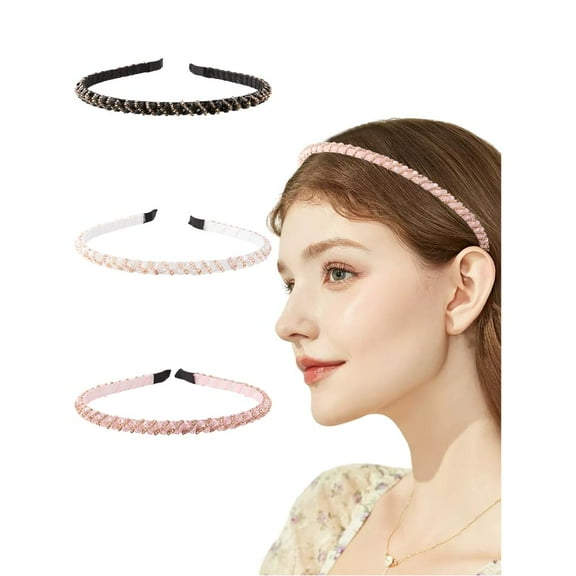 3Pcs Rhinestone Hair Hoop 150x130x8mm Sparkly Beaded Simple Fashion Stylish Headbands for Women Wedding Party Bridal Accessories for diy
