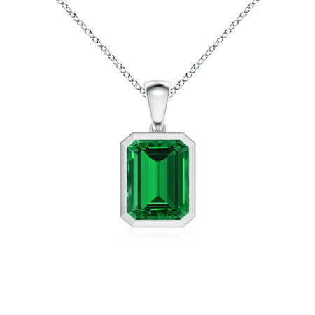 ANGARA Bezel-Set Emerald-Cut Lab Grown 2.85 Ct Emerald Solitaire Pendant for Women in 14K White Gold (Size-10x8mm) | May Birthstone Anniversary Jewelry Gift for Women | Lab-Grown Emerald Necklace