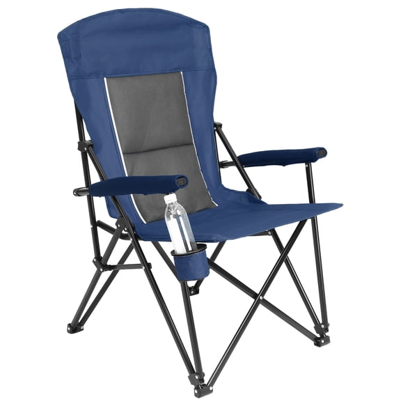 Leumius Oversized Camping Chair,Heavy Duty Portable Folding Chair with High Back & Cup Holder,Carry Bag Included,250LBS,Navy Blue