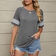 thumbnail image 2 of Camisa de manga corta para mujer, Top de cuello redondo con retazos a rayas a la moda para verano, 2 of 6
