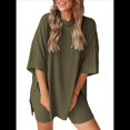 thumbnail image 1 of Traje Casual de Dos Piezas para Mujer, Camisa Holgada de Verano, Pantalones Cortos de Ciclismo, Ropa de Viaje para el Aeropuerto. Verde L, 1 of 8