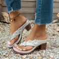 thumbnail image 5 of HomeDM Women's Block Heels Sandals Open Toe Slip-On Platform Flip-Flops Summer Beach Vacation Thong Sandals, Silver Size 7, 5 of 7